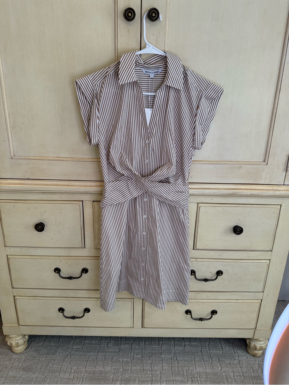 Veronica Beard Beige and White Striped Mini Dress - Picture 3 of 10